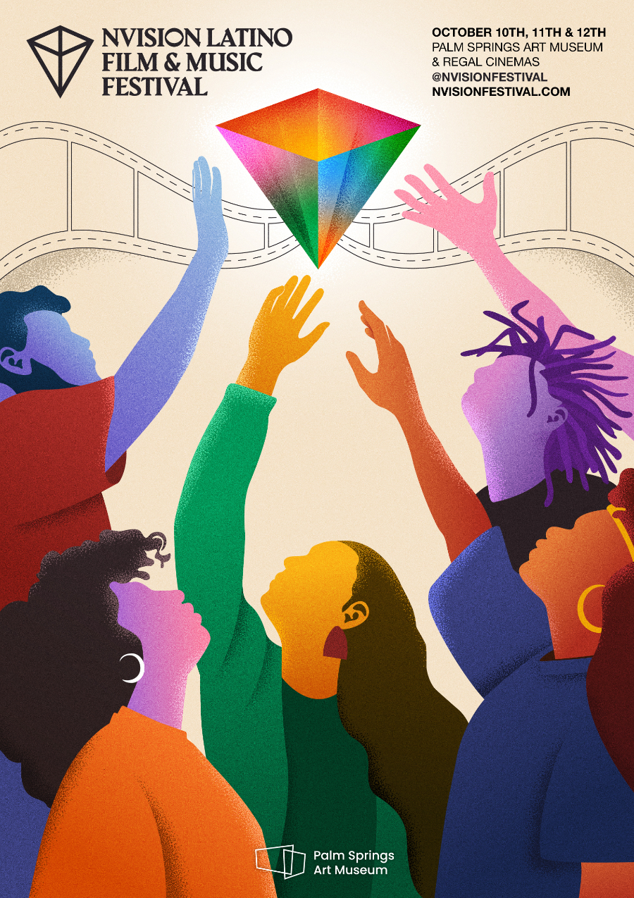 El sur de California se convertirá en el epicentro de la riqueza cultural con el Festival de Cine y Música Latinos NVISION un poster personas levantan la mano