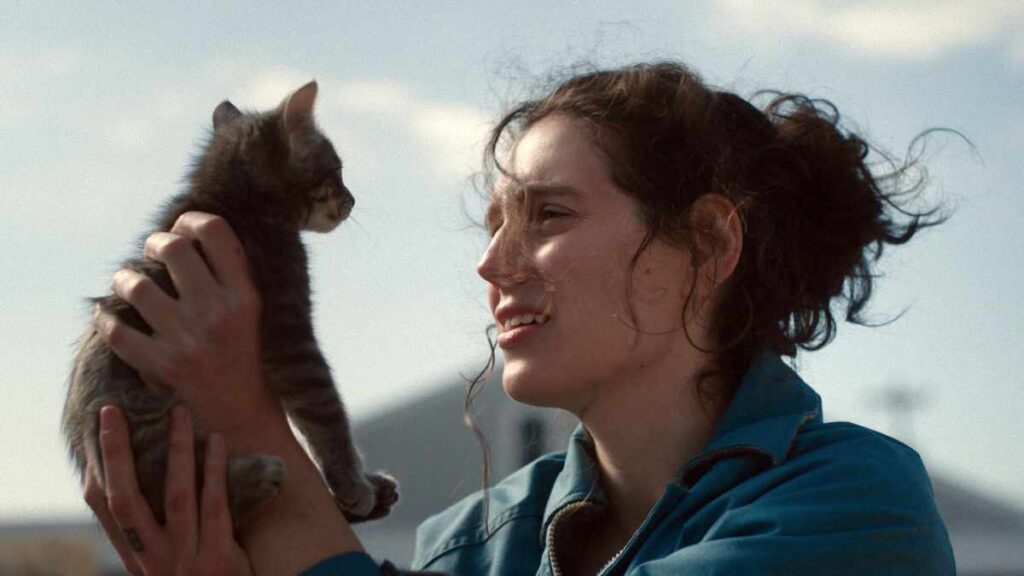 Mujer y gato mujer sostiene un gato